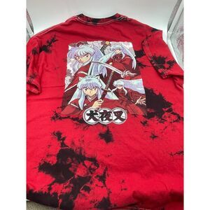 Hypland x Inuyasha Anime Graphic Tie Dye T-Shirt - Red & Black (Size L)